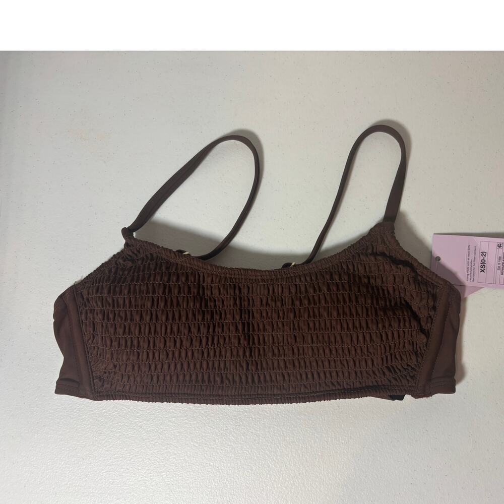 Wild Fable NWT Size XS (0-2) Smocked Bralette Bikini Top Back Clasp Brown - Picture 2 of 8